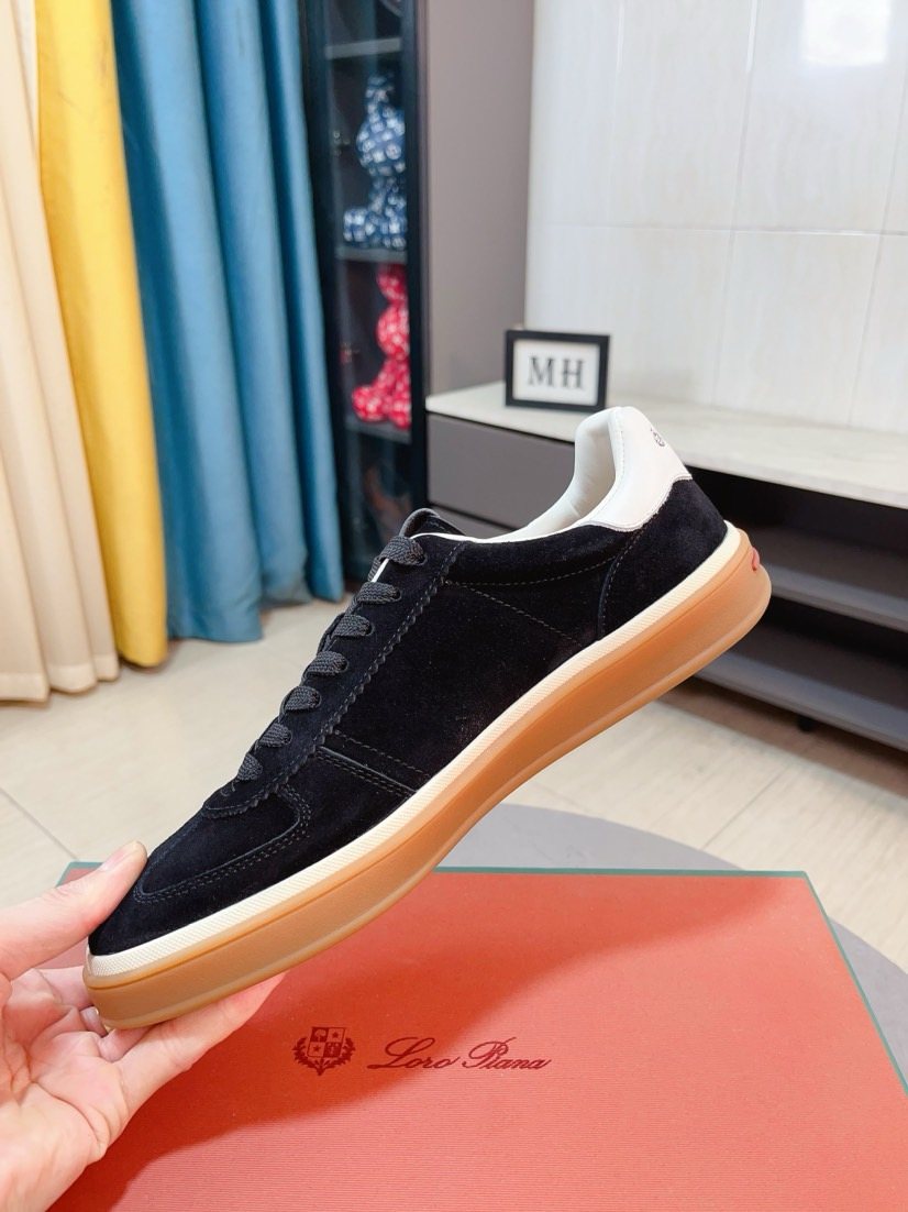 Loro Piana Contrast-Heel Lace-Up Sneakers