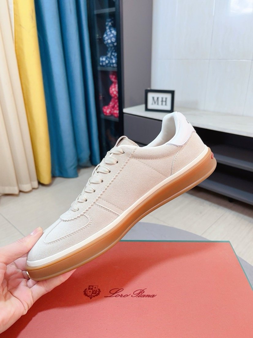 Loro Piana Contrast-Heel Lace-Up Sneakers