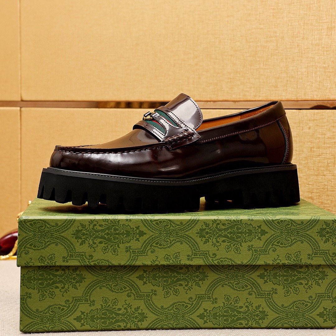 Gucci Striped Vamp Lug Sole Loafers