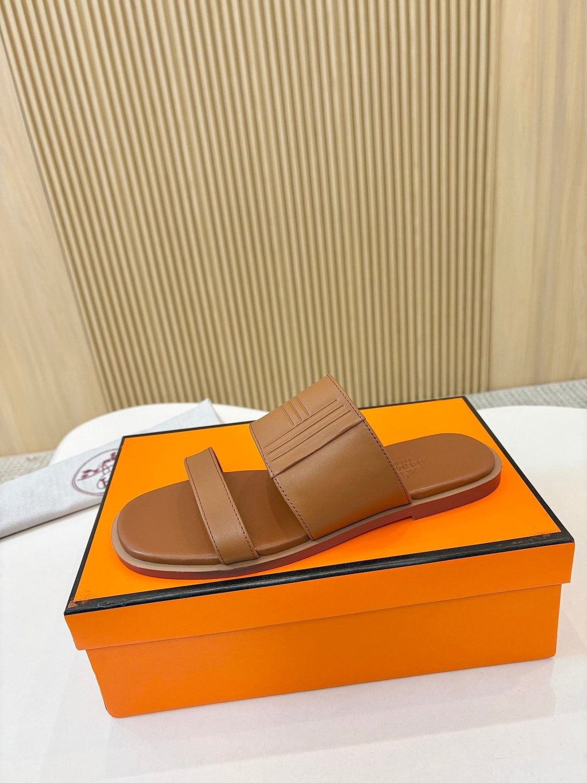 Hermes Ribbed Two-Strap Slide Sandals