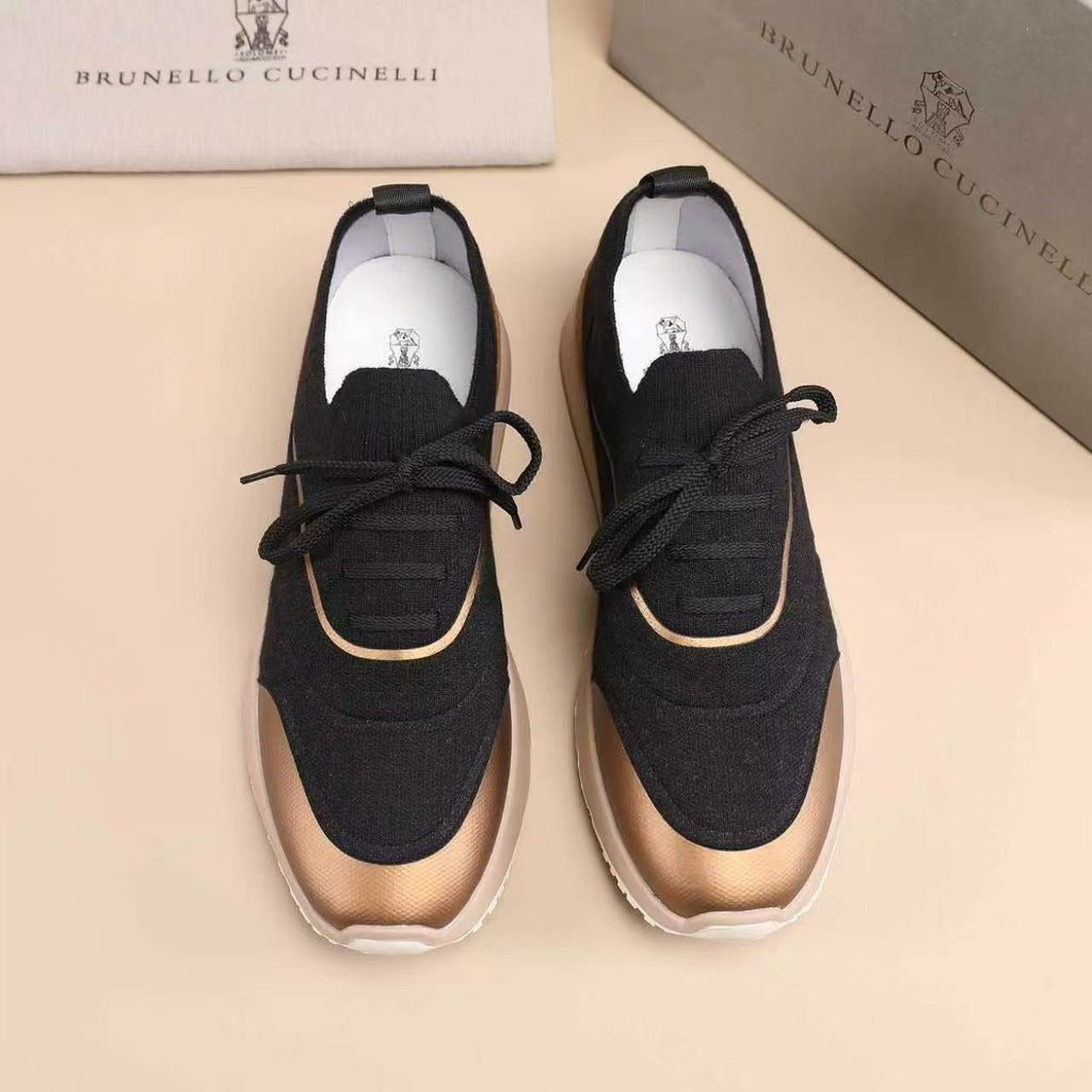 Brunello Cucinelli Men's Knit Lace-Up Sneakers - Layered Contrast Panels