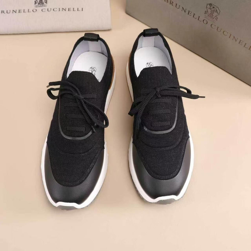 Brunello Cucinelli Men's Knit Lace-Up Sneakers - Layered Contrast Panels