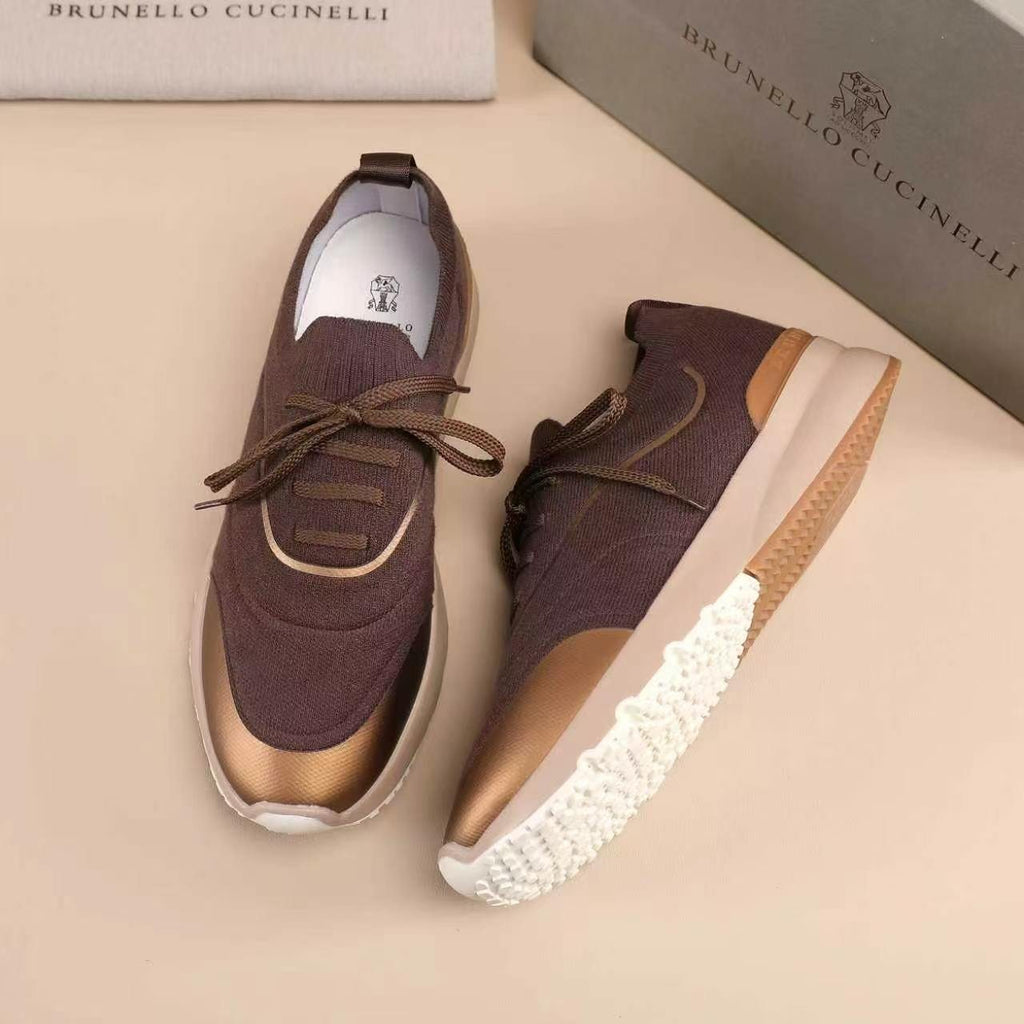 Brunello Cucinelli Men's Knit Lace-Up Sneakers - Layered Contrast Panels
