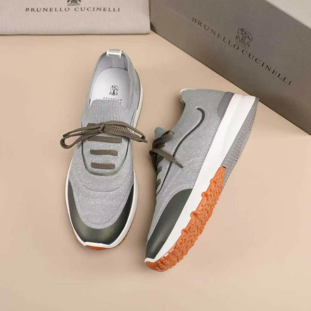 Brunello Cucinelli Men's Knit Lace-Up Sneakers - Layered Contrast Panels