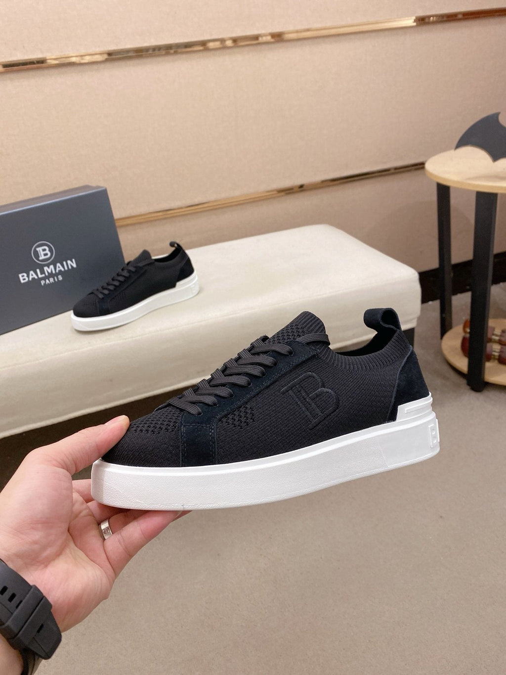Balmain Men's Knit Low-Top Sneakers - White Sole