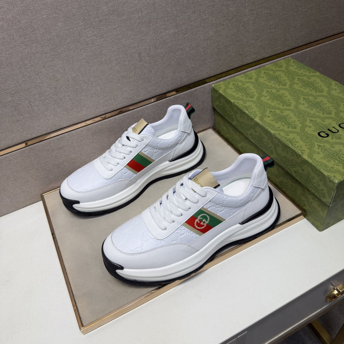 Gucci Men's Stripe Low-Top Sneakers - Layered Upper With Gold-Tone Side Emblem