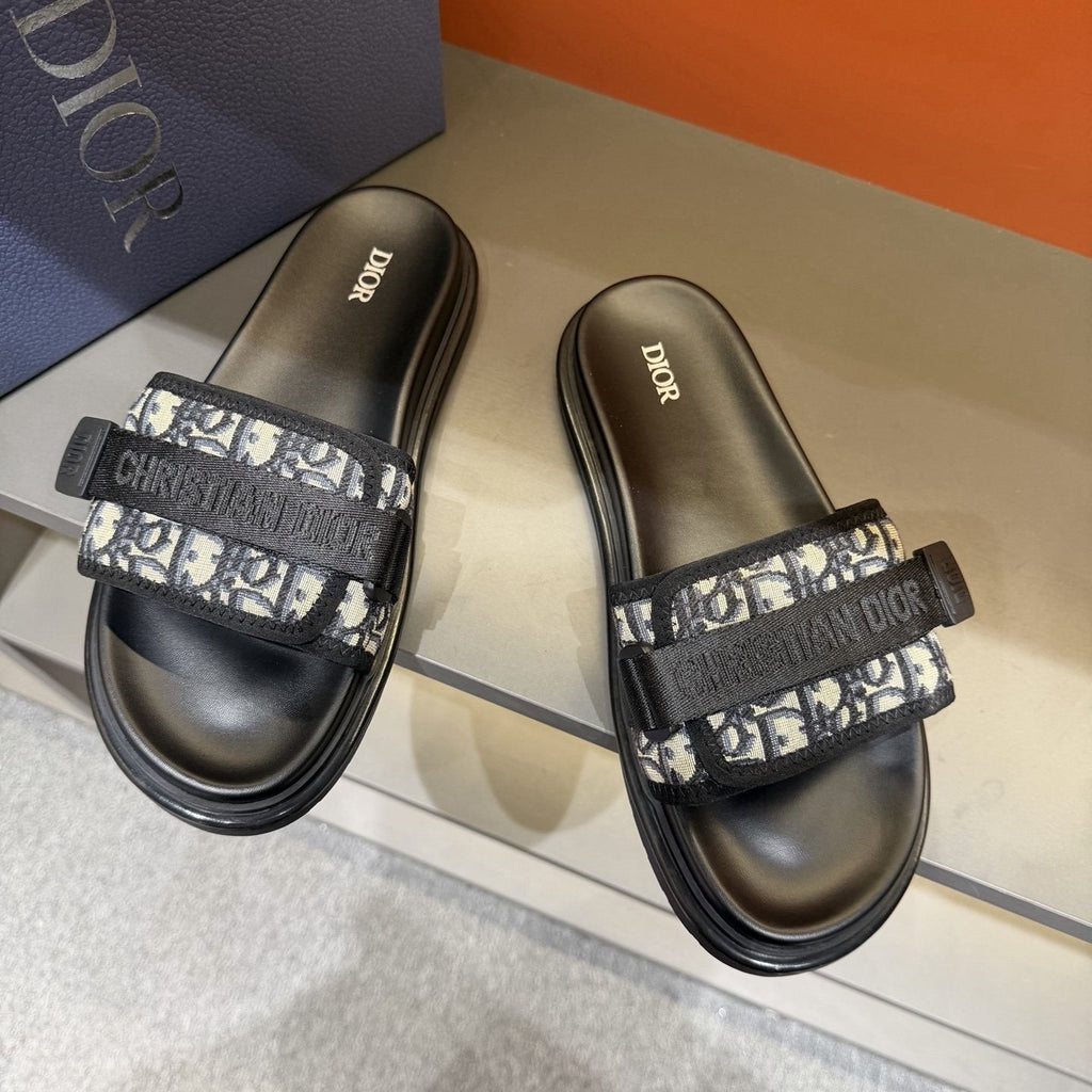 Dior Logo Strap Slide Sandals - Molded Footbed
