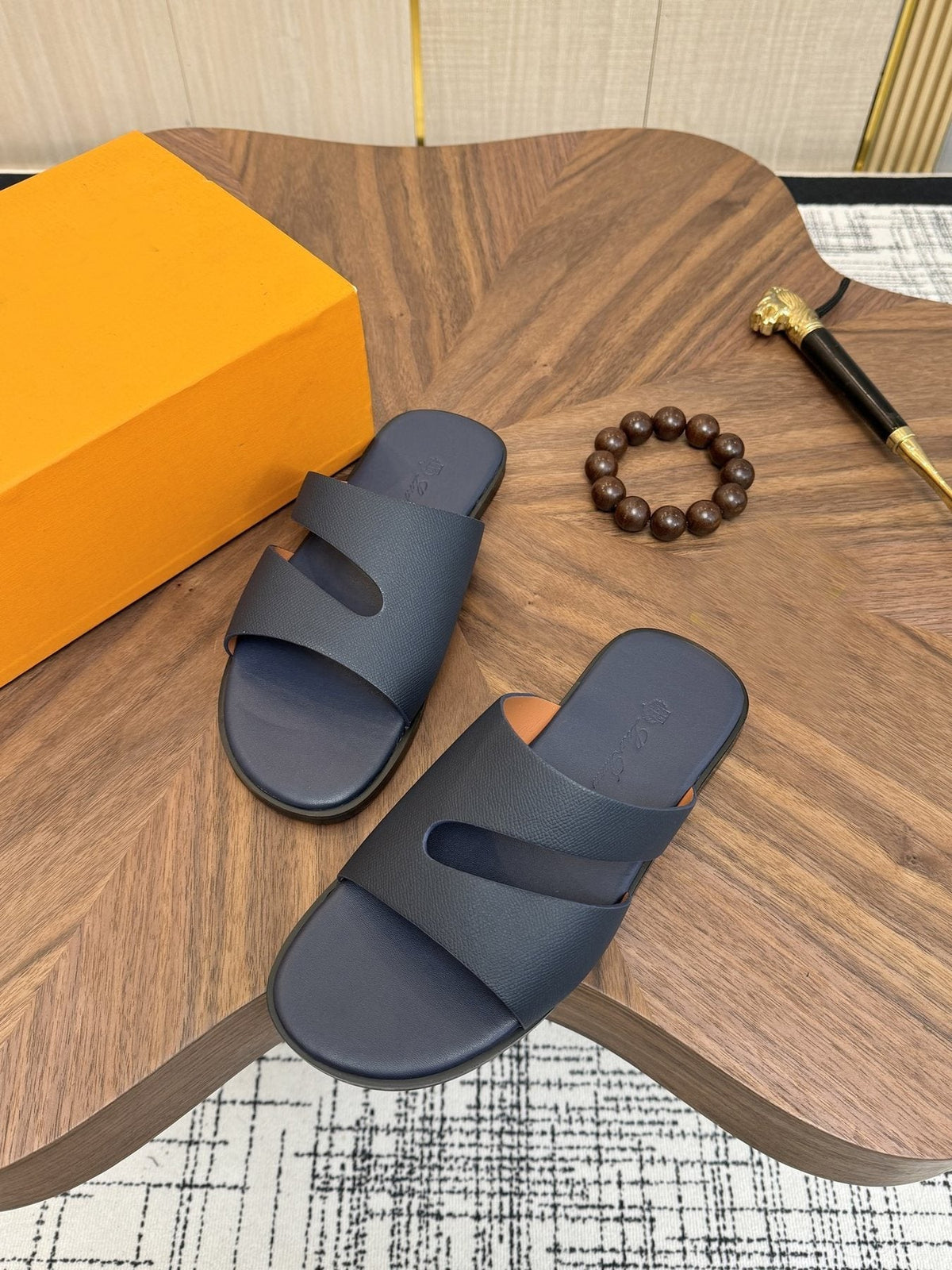 Loro Piana Cross-Strap Slide Sandals