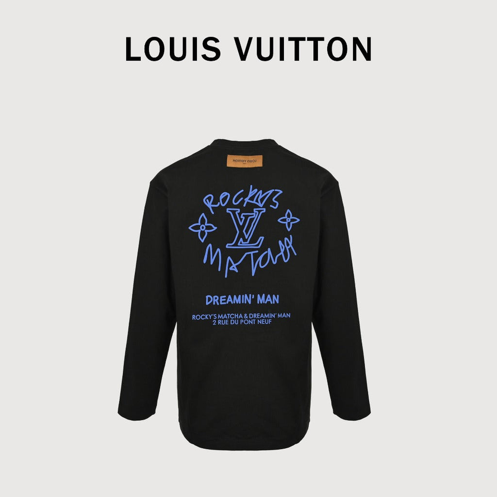 Louis Vuitton 25FW Dreamin' Man Graffiti Slogan Print Long Sleeve T-Shirt Black