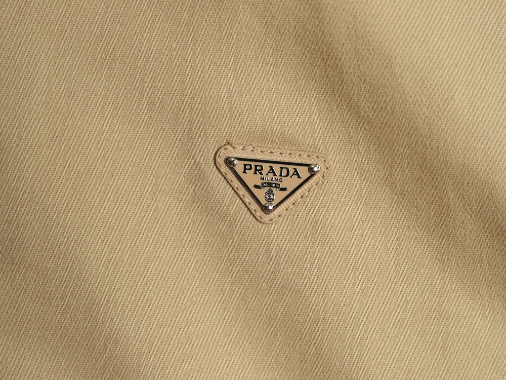 Prada PRD Distressed Khaki Cropped Denim Jacket