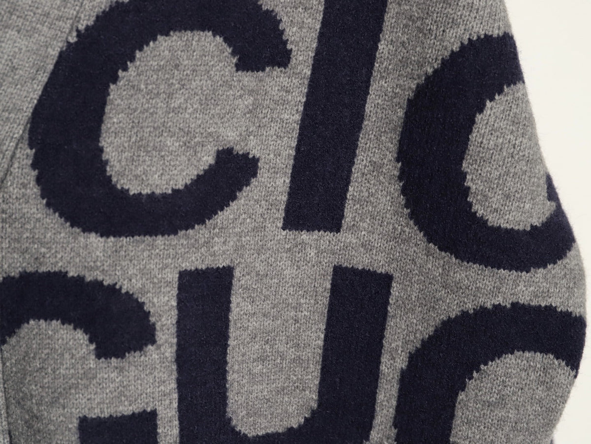 Gucci 24SS Gray Allover Letter Intarsia Cardigan