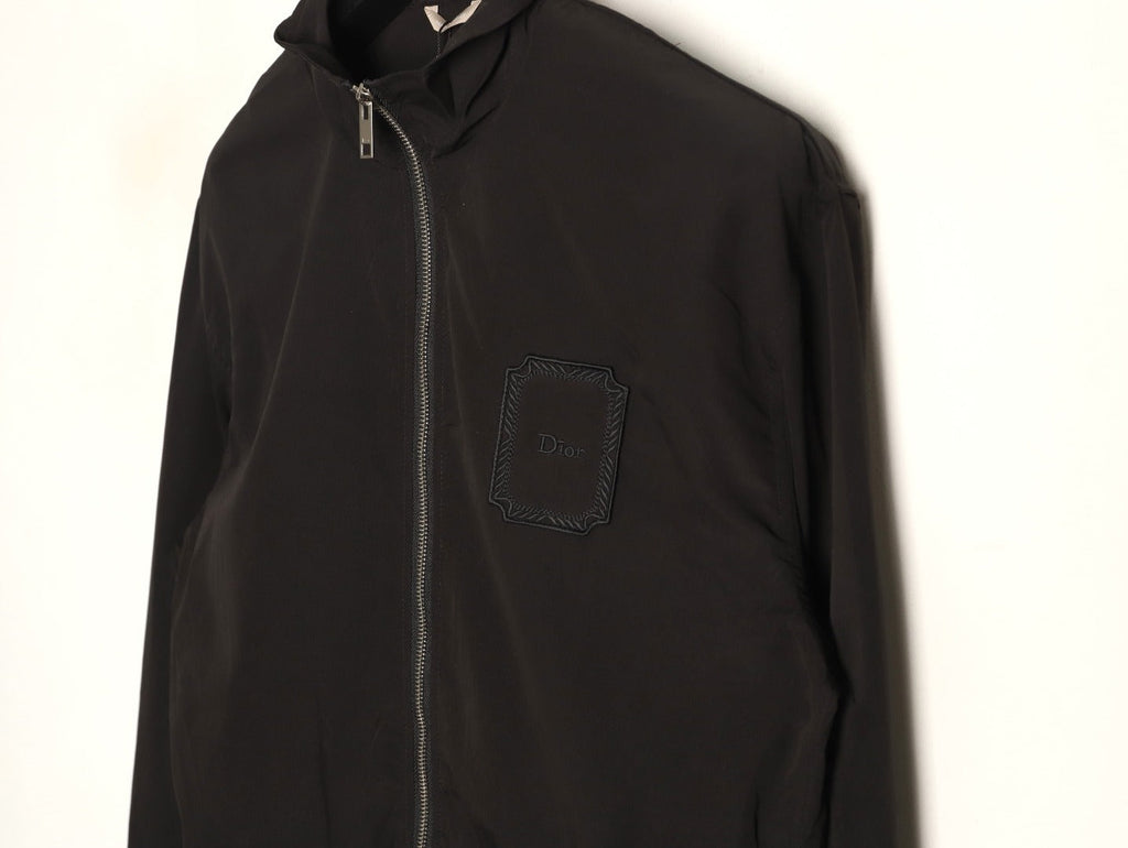 Dior Tonal Chest-Badge Stand-Collar Zip Jacket - Black
