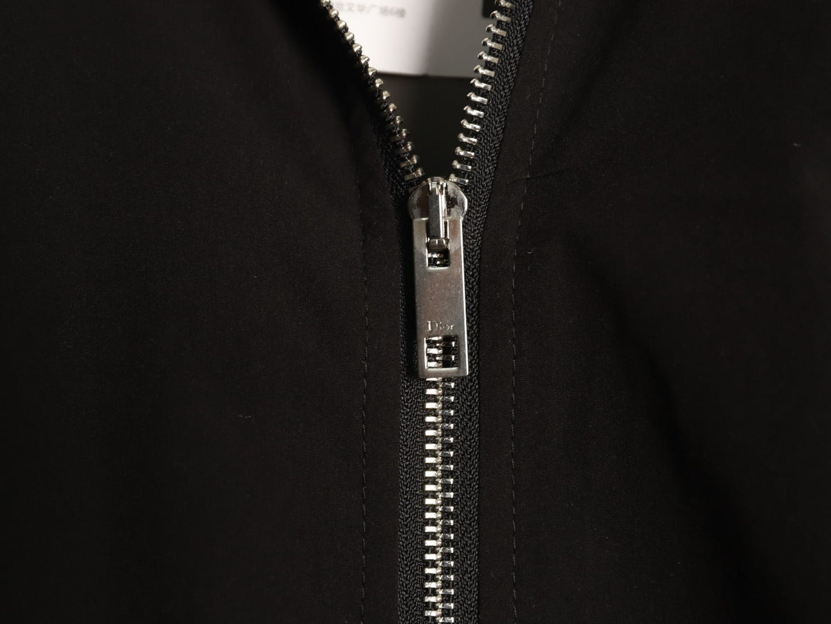 Dior Tonal Chest-Badge Stand-Collar Zip Jacket - Black